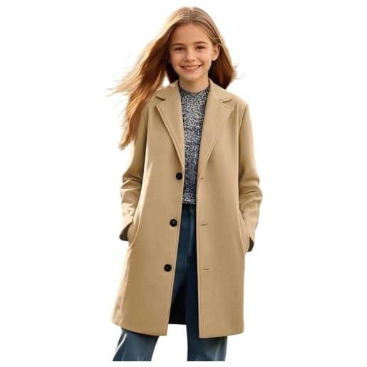 Generic trench per ragazze adolescenti, doppiopetto, colletto dentellato, cappotti di lana per bambini inverno caldo antivento mezza lunghezza pulsante parka giacca con tasca casual moda elegante scuola