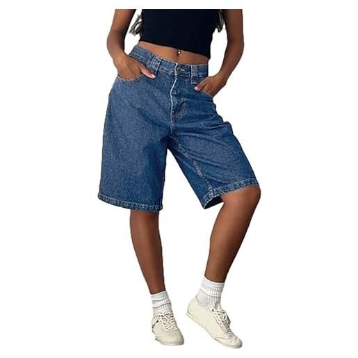 Bichingda Pantaloncini di Jeans da Donna a Vita Alta, in Denim, sfilacciati, Orlo strappato, Jeans Estivi Corti, Hot Pants con Tasche, Azzurro, S
