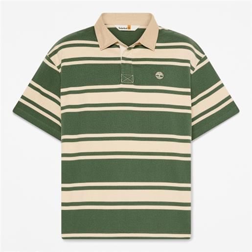 Timberland - polo rugby a righe a maniche corte all gender in verde scuro/beige, verde, taglia: l