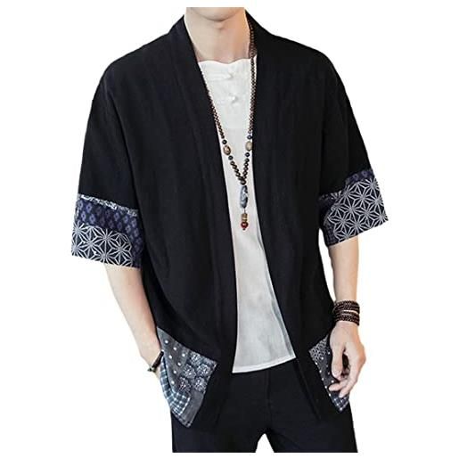 Kimono Uomo Seidarise Giacca Noragi Giapponese In Cotone, Cardigan Haori, Taglie Forti, Rosso - 4