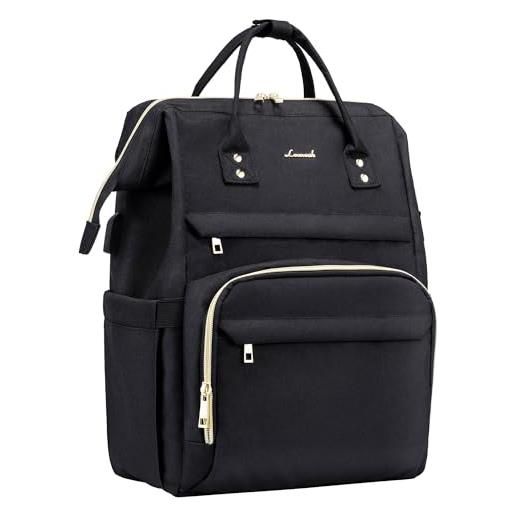 LOVEVOOK zaino per pc donna multitasche, laptop 15.6 pollici portatile, zaino impermeabile antifurto, borsa da viaggio lavoro ufficio università business scuola, nero