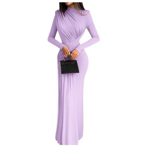 nicticsi abito lungo da donna con scollo a v profondo sexy slim fit bodycon vestito da elasticizzato elegante maxi vestiti per party club d viola m