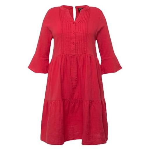 Ulla Popken abito dal taglio svasato in mussola con scollo a tunica e maniche a 3/4 nero 50+ 827333100-50+