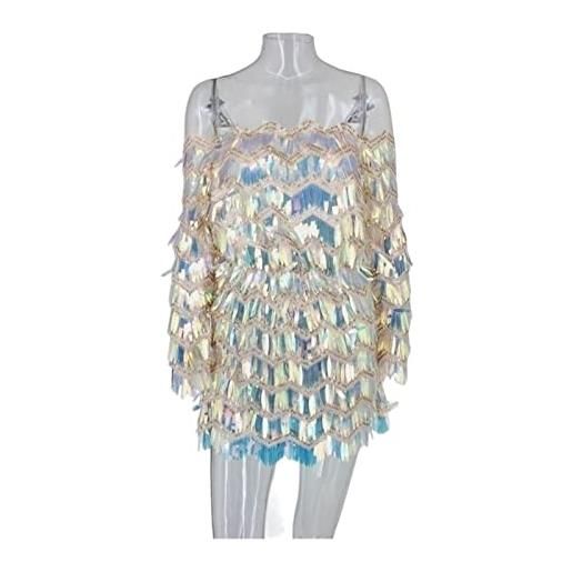 WAIKUB abito da sera aderente a maniche lunghe con abito a spalla sexy con nappa (color: multicolor, size: l)