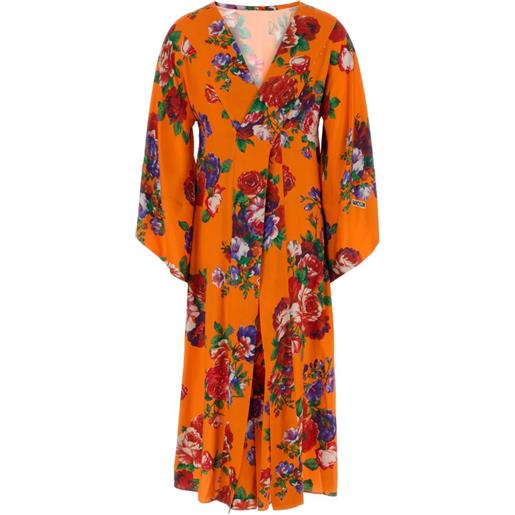 Moschino abito midi a fiori con scollo a v - arancione