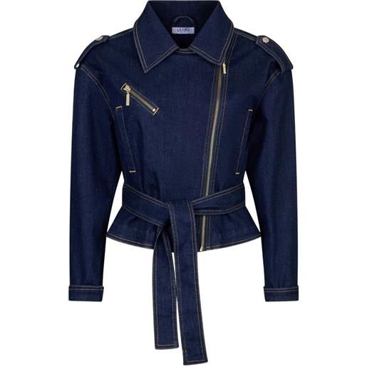 LIU JO giacca biker denim con cintura - blu