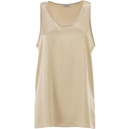Brunello Cucinelli top in raso con scollo ampio - toni neutri