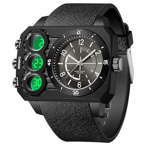 Findtime Orologio Uomo Militare Analogico-Digitale - LED, Sveglia, Cronometro, Doppio Fuso, Cinturino In Resina, 5 ATM