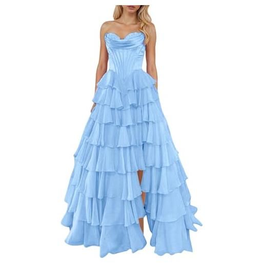 Vhersily vestito donna elegante cerimonia, da ballo senza spalline con corsetto, in chiffon, a strati, da sera formali con spacco, abbigliamento primavera, vestiti sexy, curvy, damigella bambina