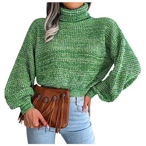 Peuignao maglione cropped donna invernale maglioni corti donna invernali pullover donna collo alto sweater crop maglione trecce corto largo donna elegante particolari larghi donna maniche lunghe verde l