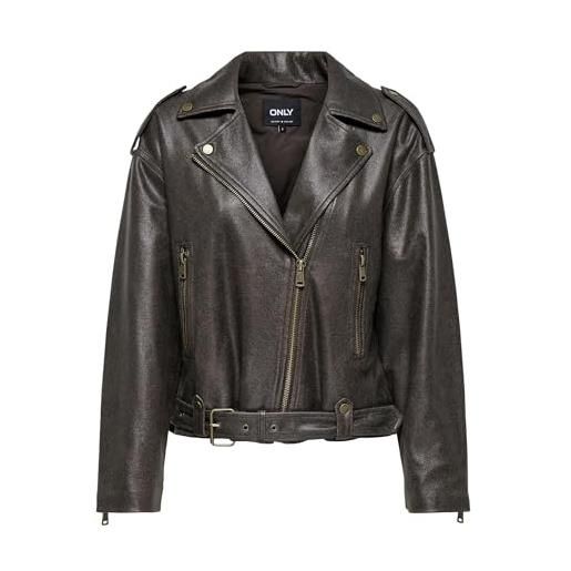 vittorio y Giacca Biker Donna in Ecopelle,Giacchetta Elegante per Motociclista, Giubbino Corto Casual (IT, Testo, XXL, Regular, Regular, Nero