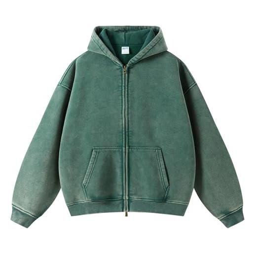 HOTIAN felpa da uomo, oversize, in pile, vintage, con cappuccio, con chiusura lampo, streetwear, viola scuro, l