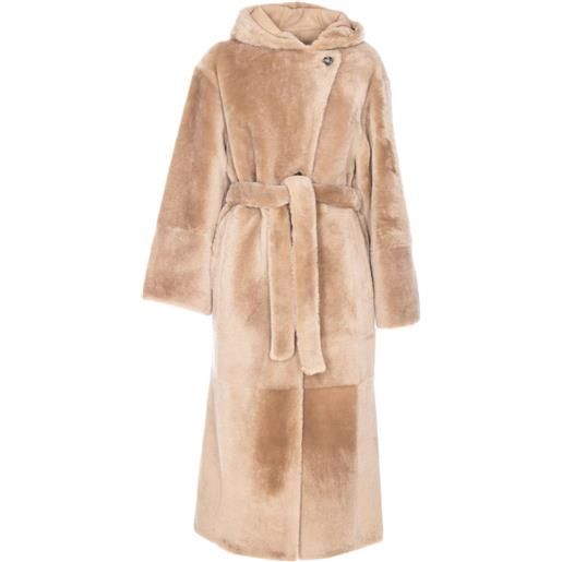 Yves Salomon cappotto in pelliccia sintetica con cappuccio - toni neutri
