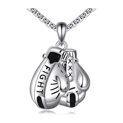 COOLSTEELANDBEYOND Uomo Guantoni da Boxe Pendente Collana con Cavo in Marrone Pelle Regolabile