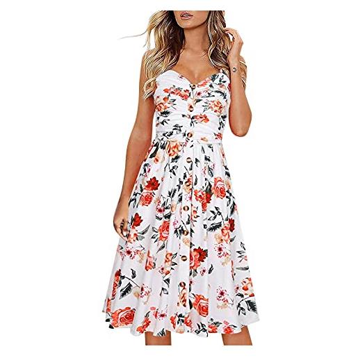 Ollysqiar abiti estivi da donna 2023 manica corta avvolgere scollo a v prendisole stampa floreale abito midi da festa vacanza abito da spiaggia, b-bianco*2, m