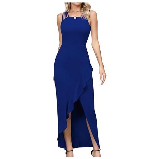 Missufe abito da sera da donna, maxi abito da festa, elegante e lungo, per matrimoni, feste, spacco, blu, m
