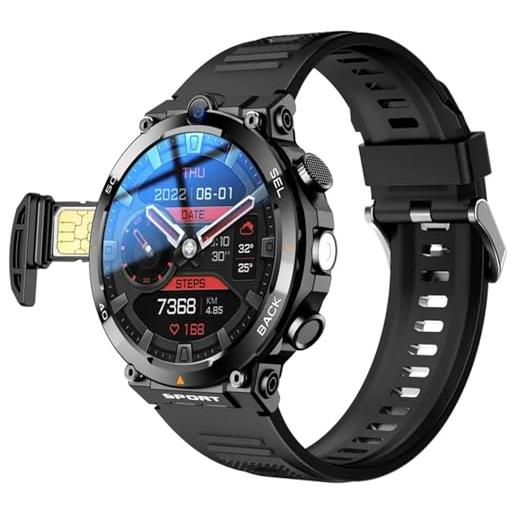Generic smartwatch da uomo con scheda sim 4g, schermo rotondo con doppia fotocamera, abilitato nfc, impermeabile ip67, ideale per chiamate e attività all'aperto