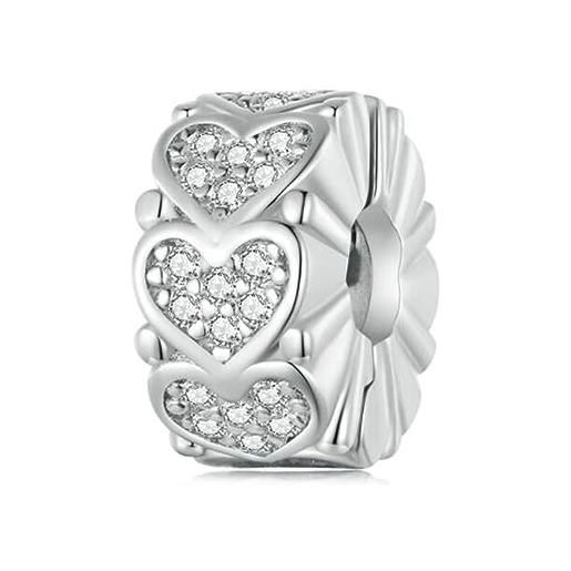 Yashuo charm a forma di fiore, in argento sterling 925, a forma di cuore, con chiusura a clip, per braccialetti pandora, cristallo smalto oro rosa