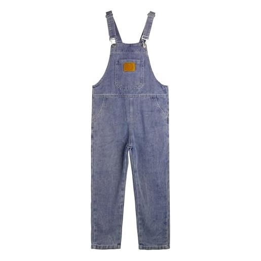 KIDSCOOL SPACE salopette per ragazze, little big girls simple casual soft denim pantaloni tuta, azzurro, 13-14 anni