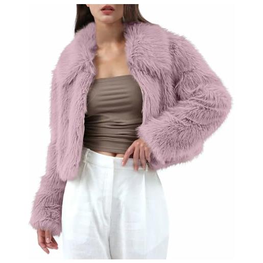 Generisch cappotto in pelliccia sintetica da donna, giacca corta in pelliccia sintetica, cappotto in pile, a maniche lunghe, in finta pelliccia, colore: rosa. , xs