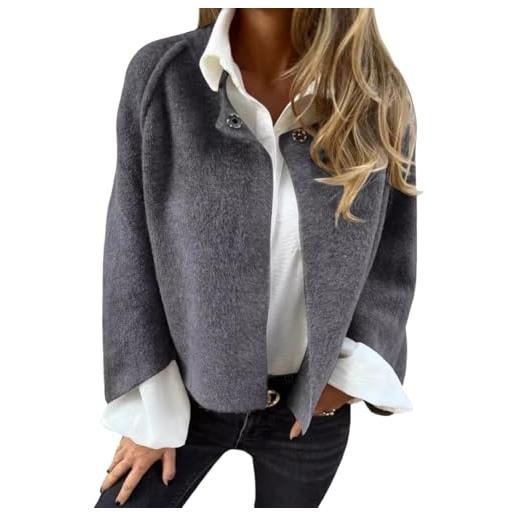 Onsoyours cappotto da donna a maniche lunghe in lana con scollo rotondo autunno inverno caldo giacca corta alla moda cappotti di lana le donne a grigio l