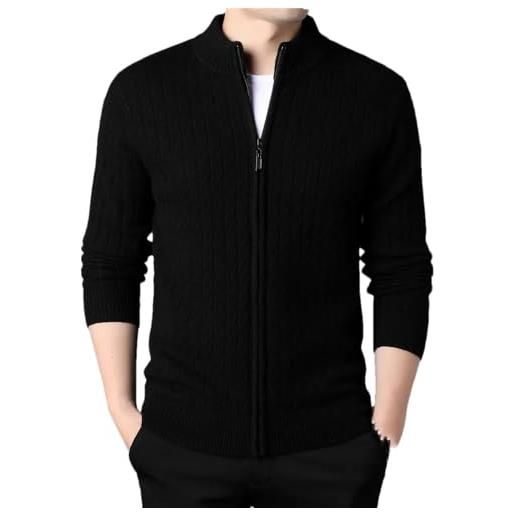 Dndrdhfb cardigan da uomo in lana con zip intera, maglione a collo alto per autunno e inverno, caldo, nero , xl