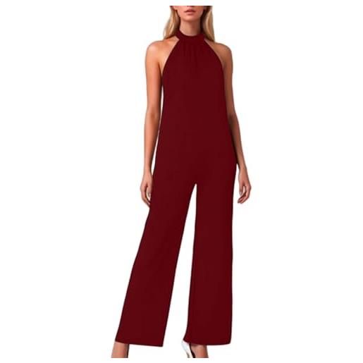 DASONLUE tuta da donna elegante a gamba larga, per feste, a maniche lunghe, senza maniche, con collo alto, a vita alta, leggera, confortevole, per feste, spiaggia, , colore: rosso, m