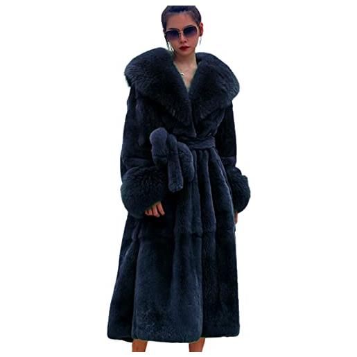 Kuteng cappotti invernali da donna con collo in pelliccia, cappotto in pelliccia sintetica da donna cappotto lungo capispalla caldo, capispalla larghi e casual da donna, blu, s