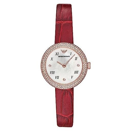 Emporio Armani orologio donna, movimento a due lancette, cassa in acciaio inossidabile oro rosa 30 mm con cinturino in pelle, ar11357