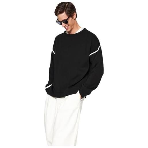 Trendyol felpa da uomo girocollo tinta unita oversize, nero, m