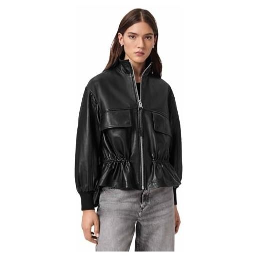 AllSaints giacca normale da donna flor jacket in pelle, nera, uk 6/us 2