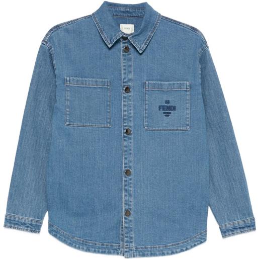 Fendi Kids giacca-camicia con applicazione logo - blu
