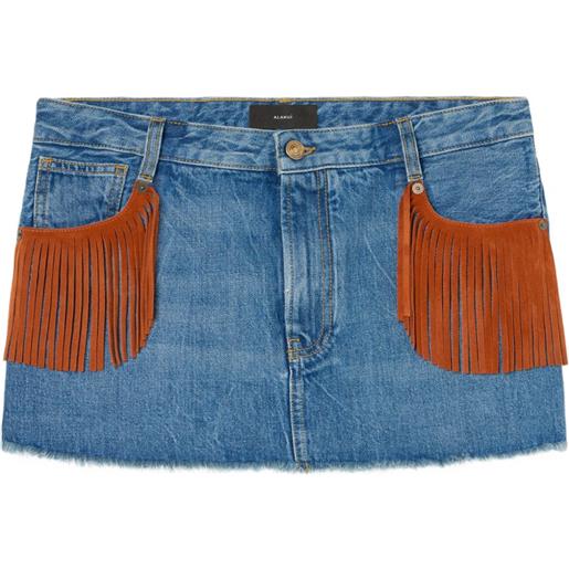 Alanui minigonna denim con frange - blu