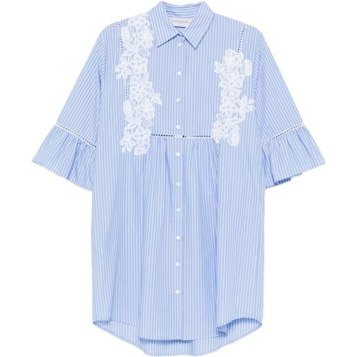 ERMANNO FIRENZE abito corto a righe con inserti in pizzo - blu