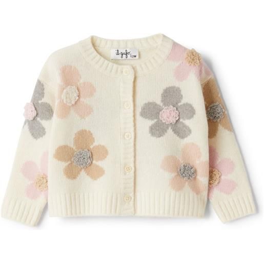 Il Gufo cardigan con applicazioni a fiori - toni neutri