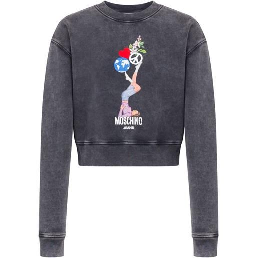 MOSCHINO JEANS felpa girocollo con stampa - blu