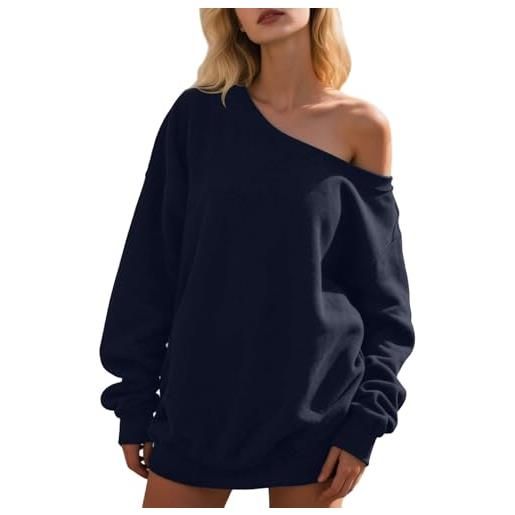 Generic felpe da donna tinta unita fuori dalla spalla carino maglioni monospalla abiti larghi autunno grafica alla moda workou donna moda tinta unita felpe carine y2k vintage comfort, marina militare, m