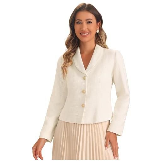 Allegra K blazer in tweed da donna a maniche lunghe con colletto bavero giacche blazer bianca s