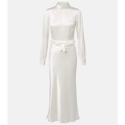 Alessandra Rich abito midi in raso di seta con volant e fiocco