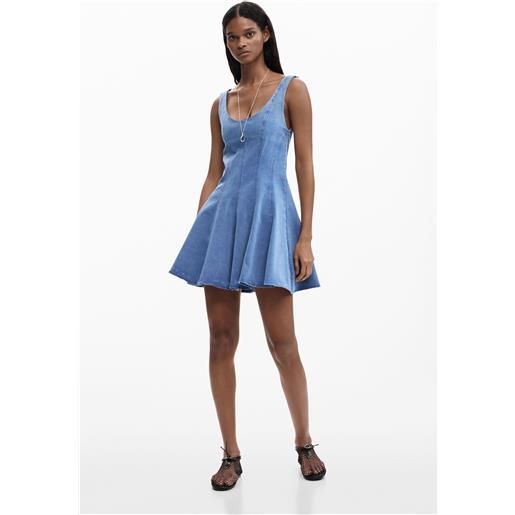 Desigual, vestito skater effetto denim, donna, cotone, blu, l