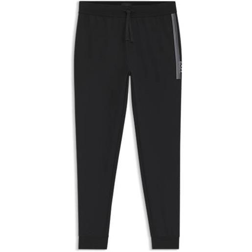 BOSS pantaloni della tuta in terry di cotone con riga e logo, nero