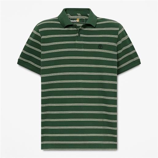 Timberland - polo a maniche corte a righe millers river da uomo in verde scuro/beige, uomo, verde, taglia: 3xl
