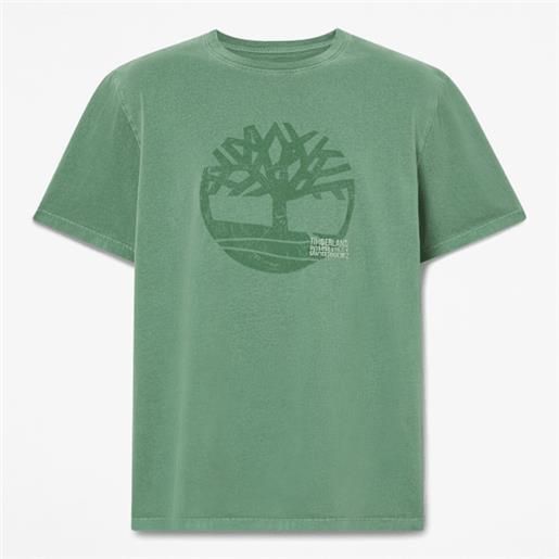 Timberland - t-shirt con logo grafico tinta in capo da uomo in verde scuro, uomo, verde, taglia: l
