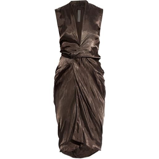 Rick Owens abito drappeggiato con scollo a v - marrone