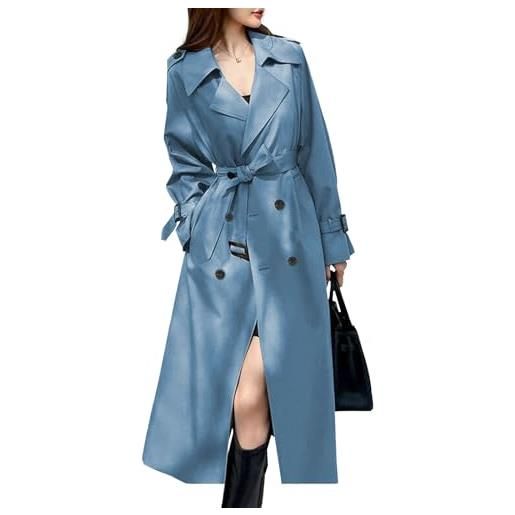 Generic trench lungo da donna, doppiopetto, slim fit, maxi soprabito, giacca lunga, elegante e casual, invernale