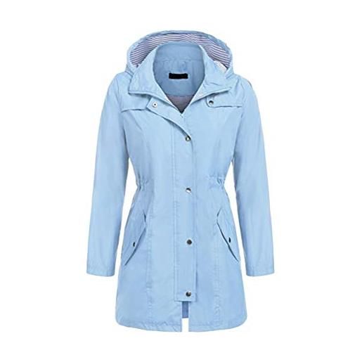 Minetom cappotto lungo giacca impermeabile donna pioggia donna manica lunga con cappuccio giacca lunga sportiva adatto per corsa ciclismo pesca arrampicata d blu chiaro s