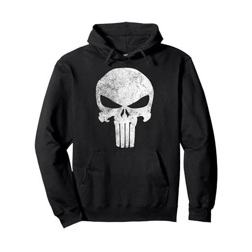 Marvel punisher skull symbol distressed felpa con cappuccio, unisex per adulti, nero, xl