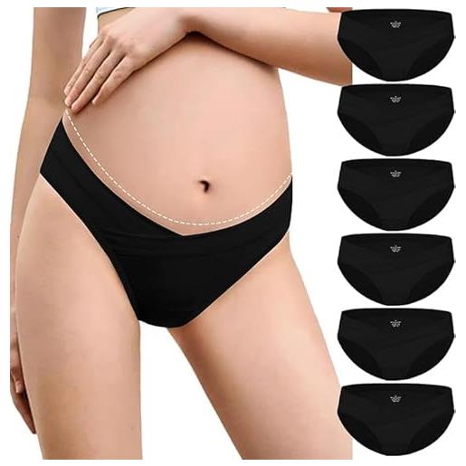 Briyat pantaloni premaman donna mutande gravidanza cotone post parto traspirante e a vita bassa 6 pezzi, nero*6, xxl