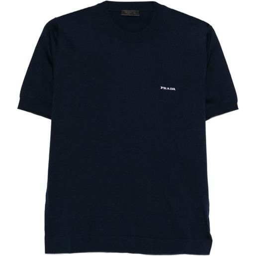 Prada t-shirt in cotone con logo - blu