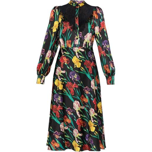 NISSA abito midi con stampa e inserto in pizzo - nero